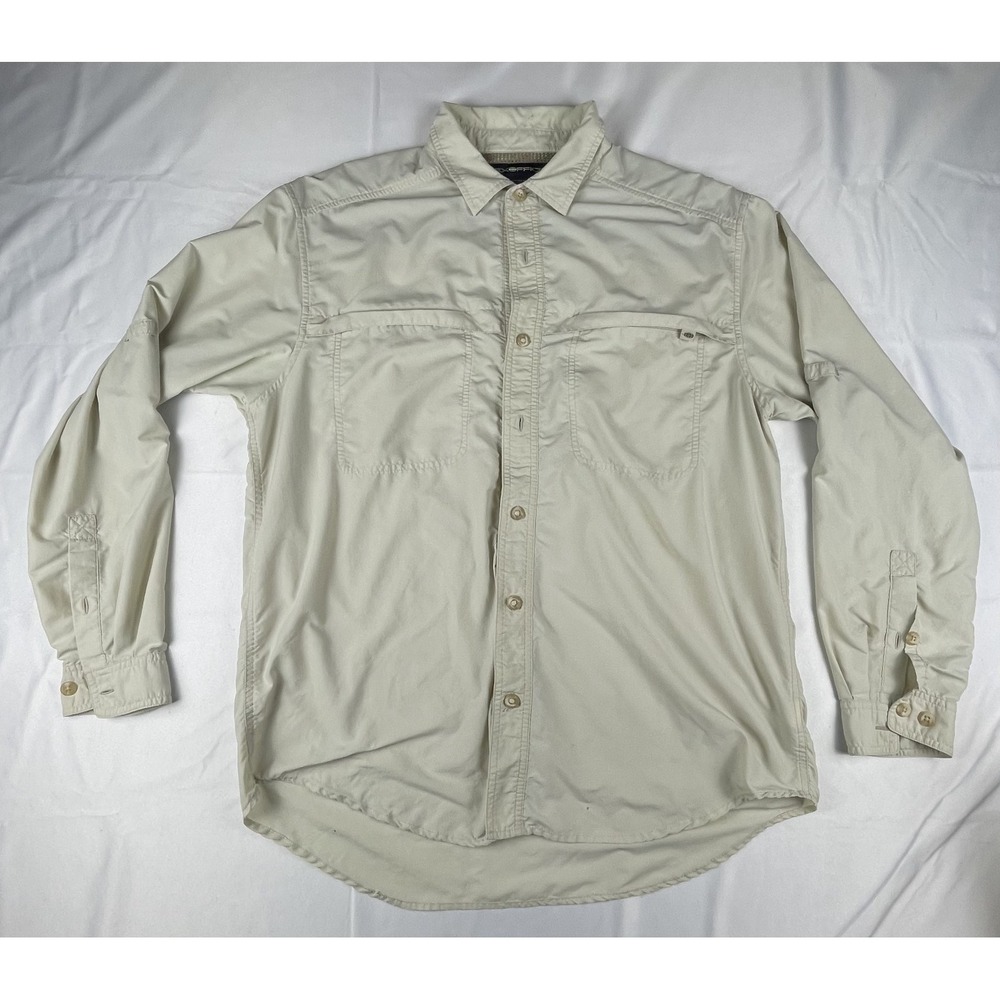 EXOFFICIO MENS‎ FISHING SHIRT BUTTON UP SIZE LARGE KHAKI ADVENTURE WEAR